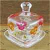 Hand Painted Glass Butter Dish - Red Flowers