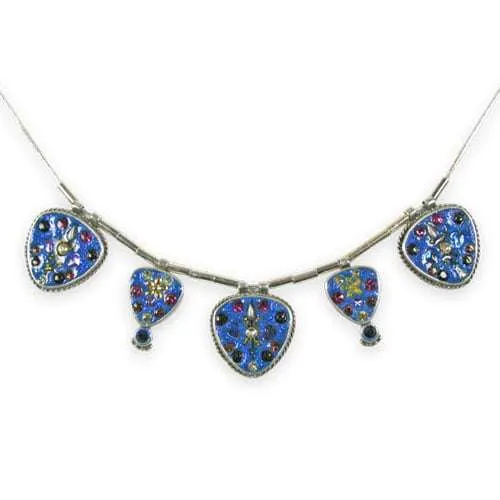 Sterling Silver Necklace Filled With Blue Acrylic and Swarovski Crystal
