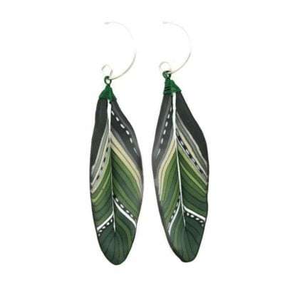 Green Feather Earrings by Wanda Shum