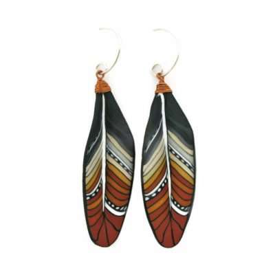 Terracotta Feather Earrings by Wanda Shum