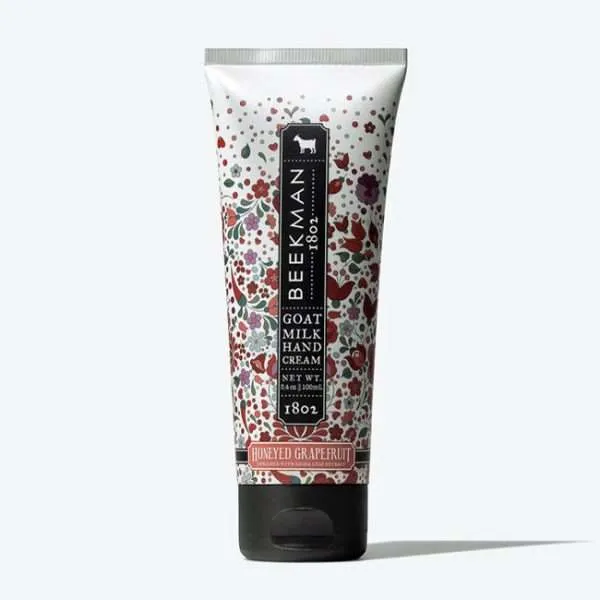 Beekman 1802 Honeyed Grapefruit Goat Milk Hand Cream (3.4oz) has a lively and refreshing scent of pink grapefruit and guava.