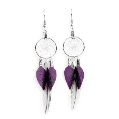 Purple Feather Dreamcatcher Earrings