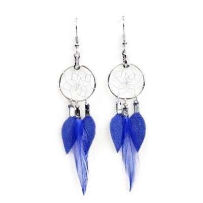 Royal Blue Feather Dreamcatcher Earrings
